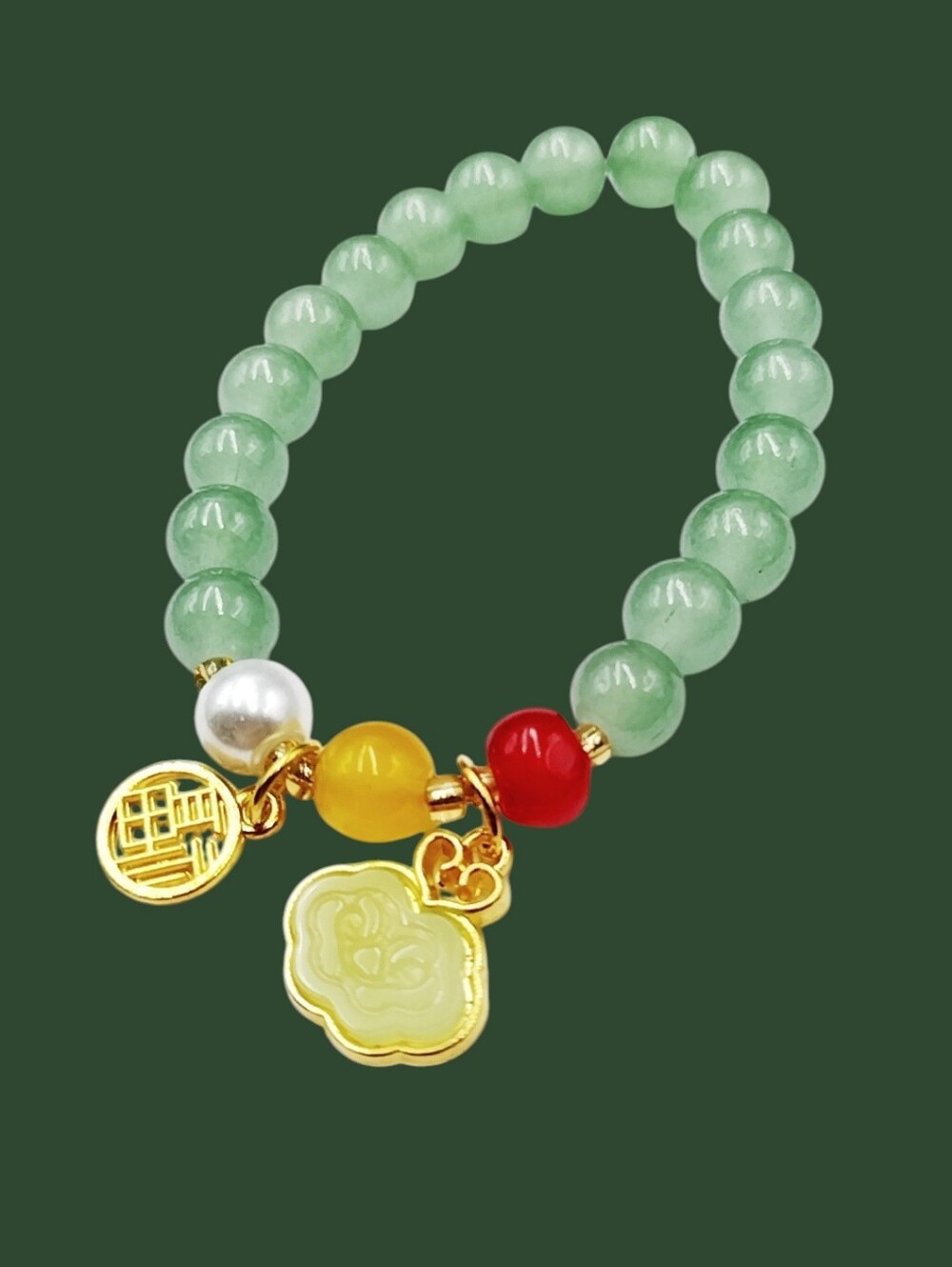 Green Glass Beads Stretch Bracelet w/ Gold Accents NWOT